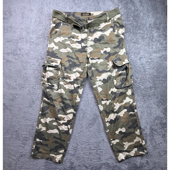 Hollywood Regency Other - Hollywood Jean People Camo Cargo Jeans Belted Mens 36x31 Straight Loose Fit